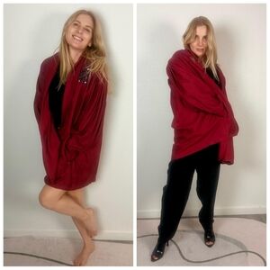 CAPRICCIO Vintage 80s Blazer‎ Embroidered Jacket Boho Draped Open Front Size 12